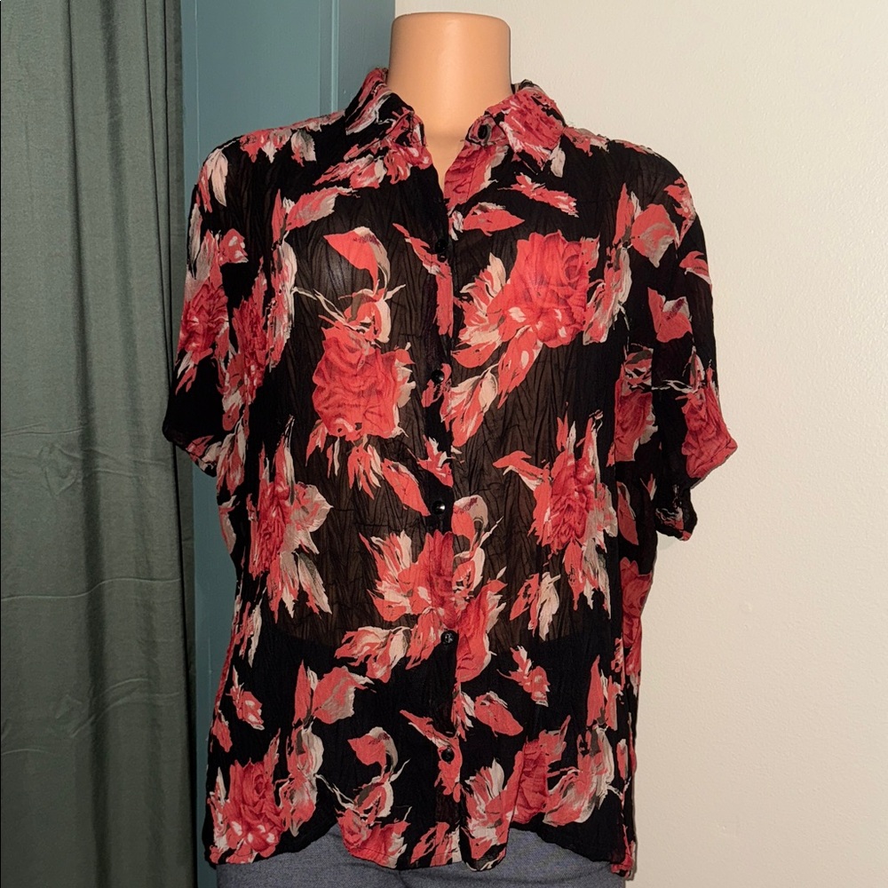 Style & Co. Black and Red Floral Top